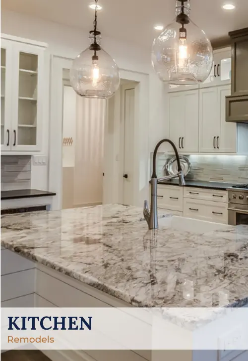 Modern white kitchen with quartz island and pendant lighting – kitchen remodel in Central Indiana by Ntegrity Builders