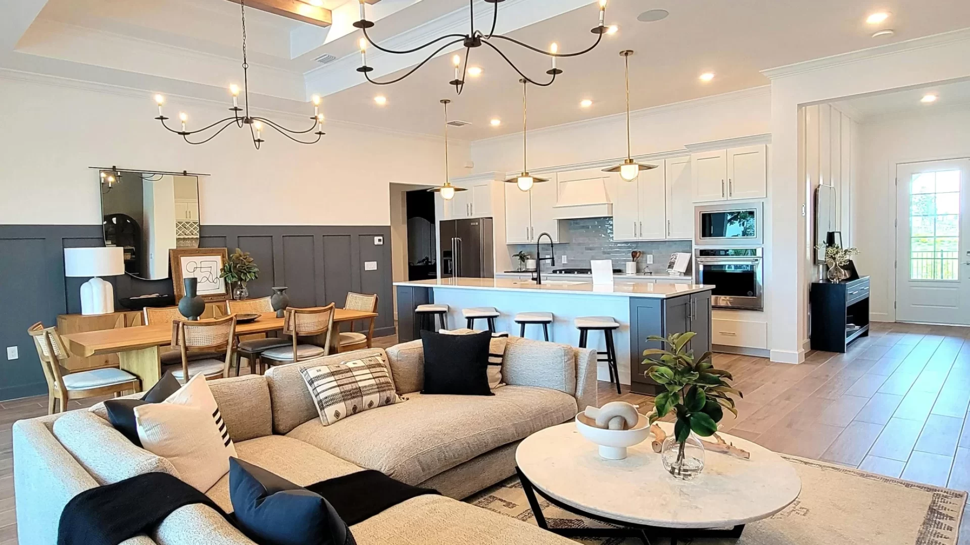 Open concept home remodel with modern dining and living room design